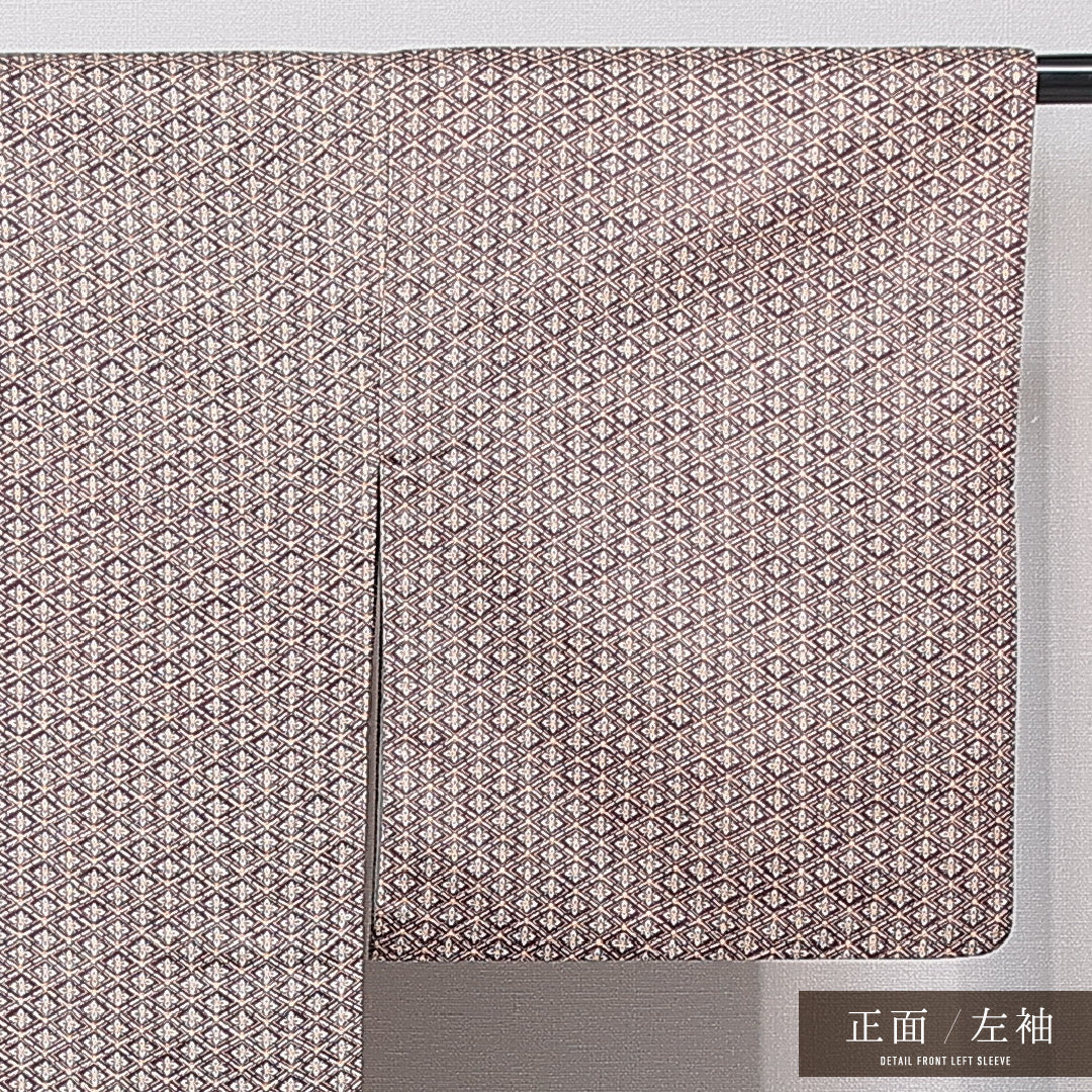 洗える着物 小紋 袷 身丈154cm 裄丈63cm ポリエステル Sランク インフォーマル 広衿 Sサイズ 花菱 茶系 RP 1221-15783