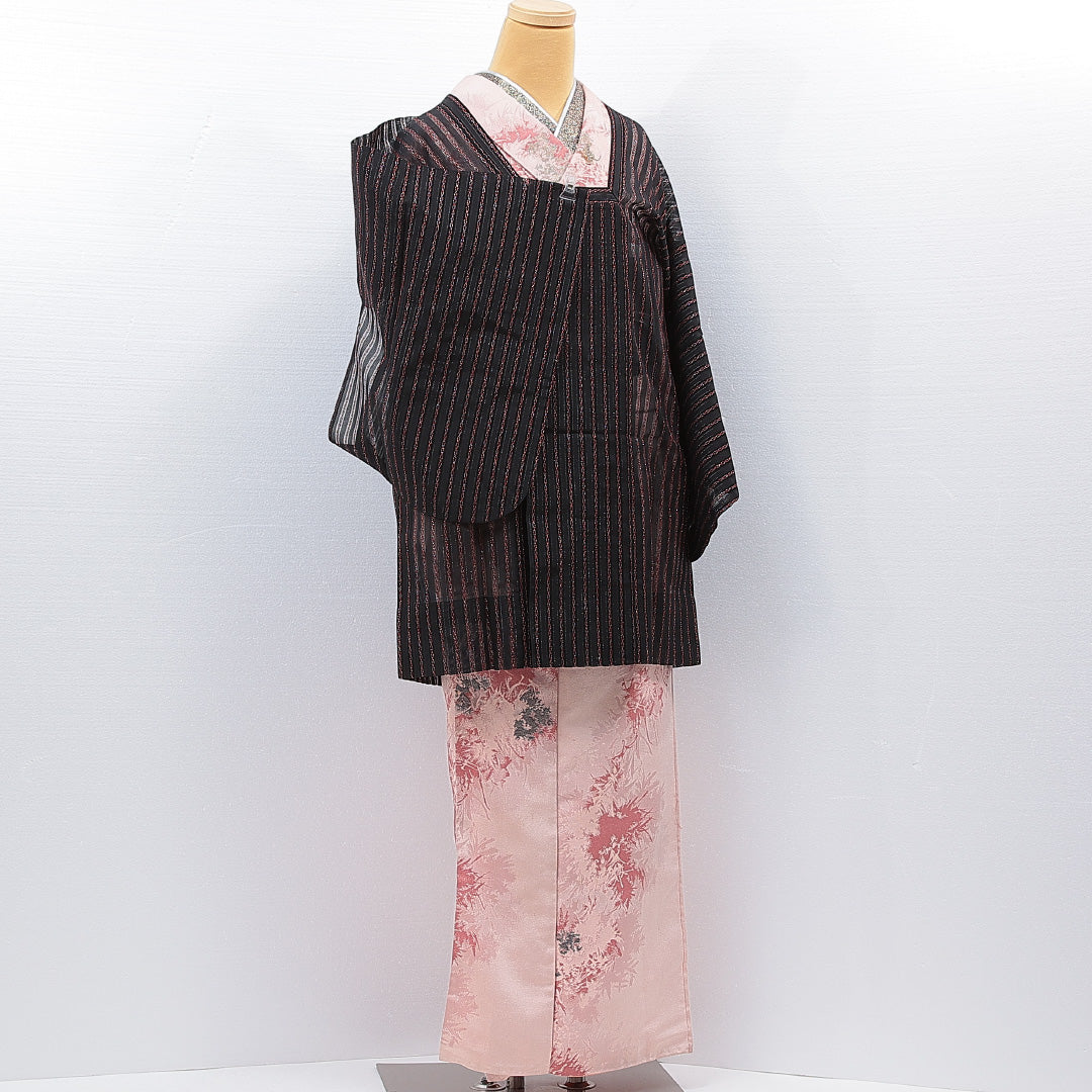 道行コート 夏物 洗える着物 夏物 身丈84cm 裄丈62cm ポリエステル Sランク Sサイズ フォーマル 縞 黒系 1263-15457