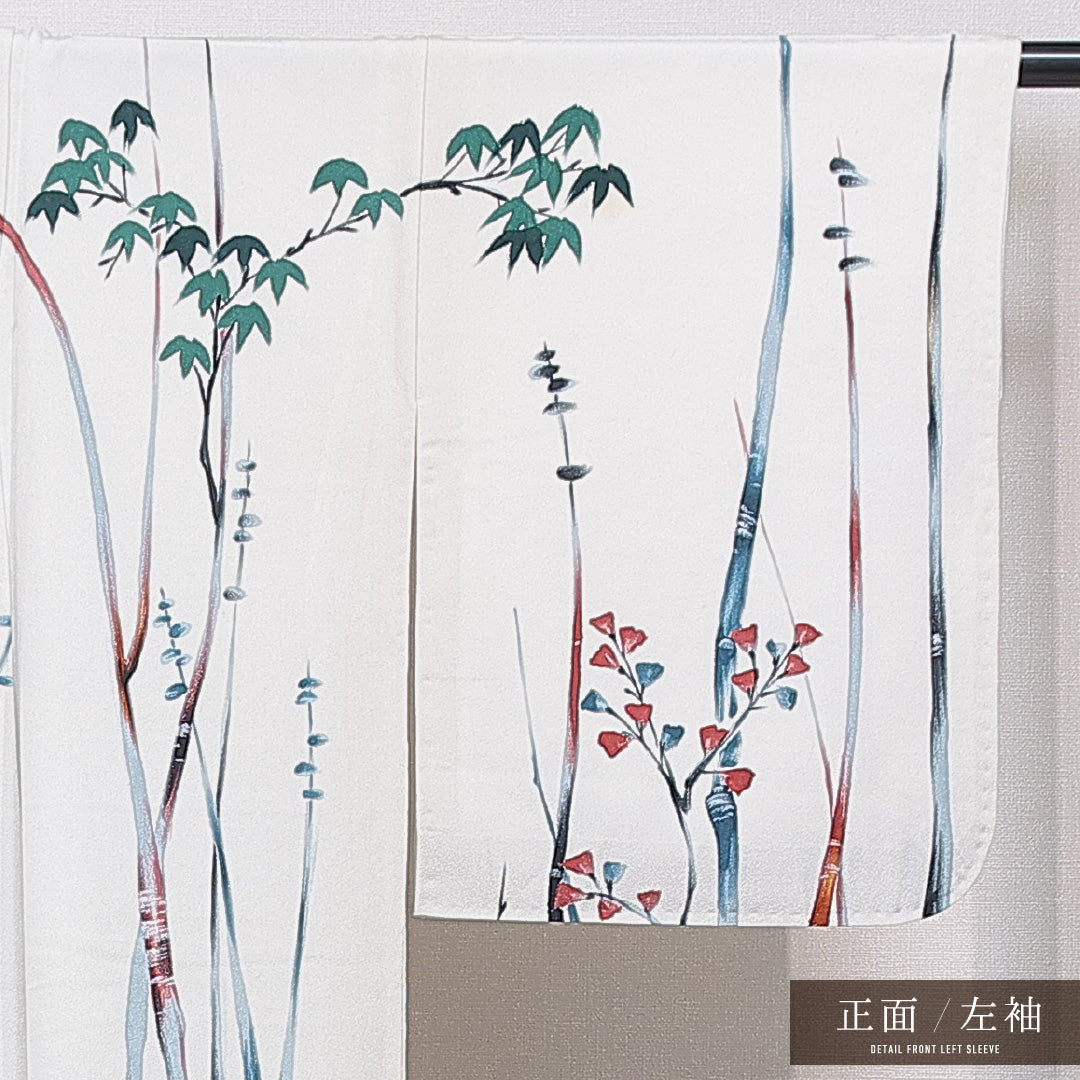 小紋 袷 身丈166cm 裄丈64cm 正絹 Cランク XLサイズ 広衿 インフォーマル 植物柄 ベージュ系 1215-15645