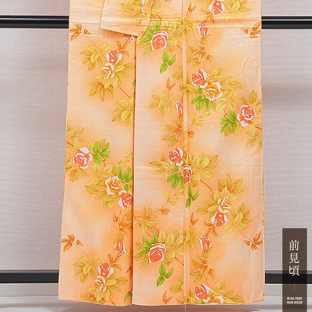 洗える着物 小紋 袷 身丈160cm 裄丈64cm ポリエステル Bランク インフォーマル 広衿 Lサイズ 薔薇 朱系 HP 1221-16382