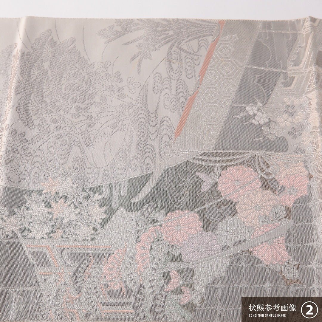 袋帯 帯丈416cm フォーマル 六通 Cランク 正絹 吉祥文様 銀系 1223-01768