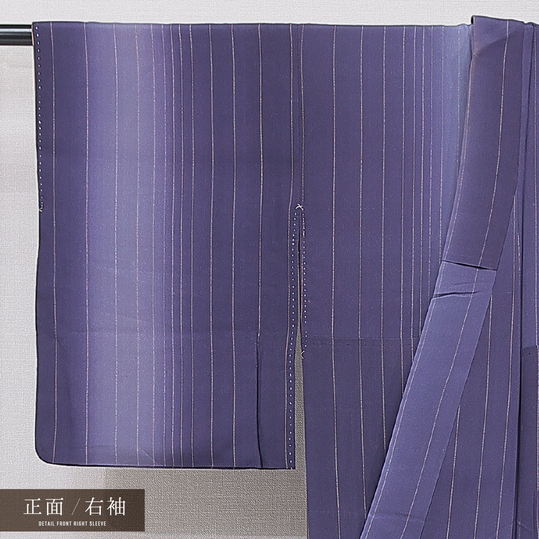 アンティーク 小紋 袷 身丈138cm 裄丈62cm 正絹 Dランク バチ衿 XSサイズ 縞 紫系 RP 1221-15355