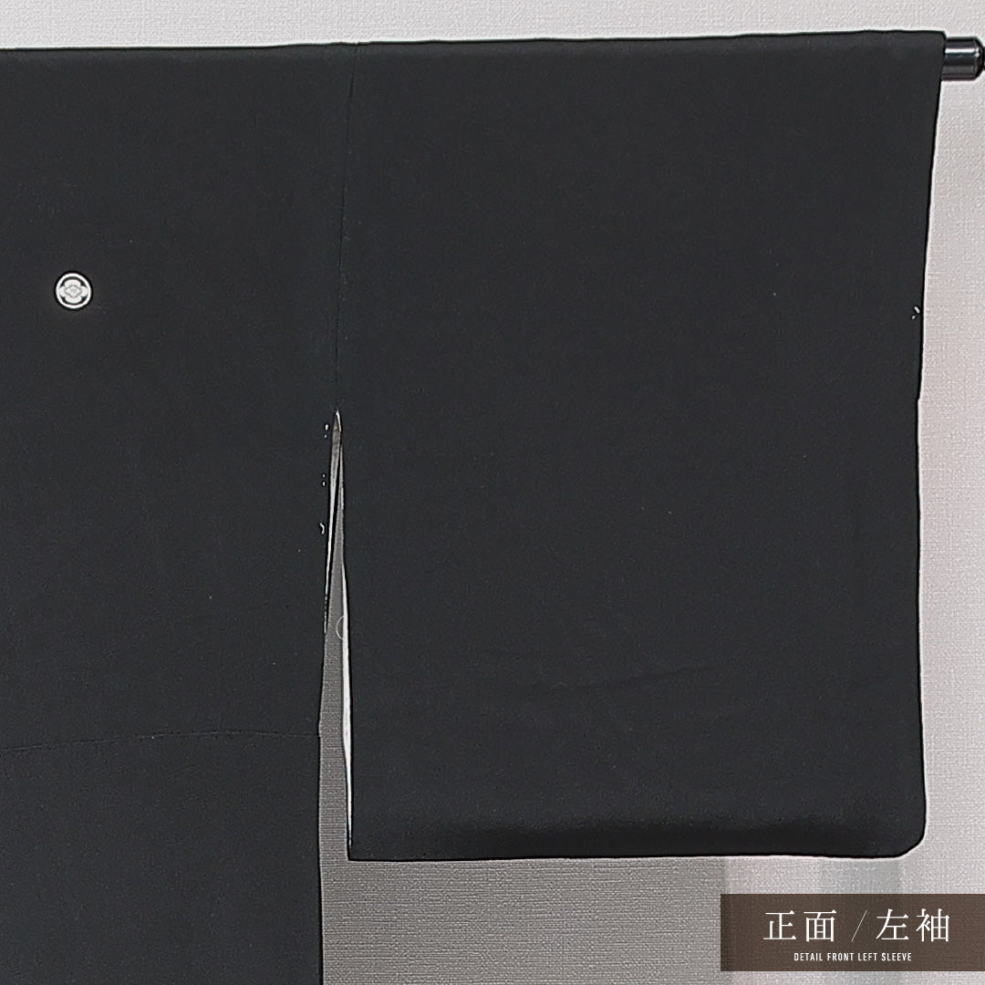 黒留袖 袷 身丈167cm 裄丈66cm 五つ紋 丸に木瓜 フォーマル Cランク XLサイズ 正絹 比翼仕立て 広衿 唐草華文 1211-F0694