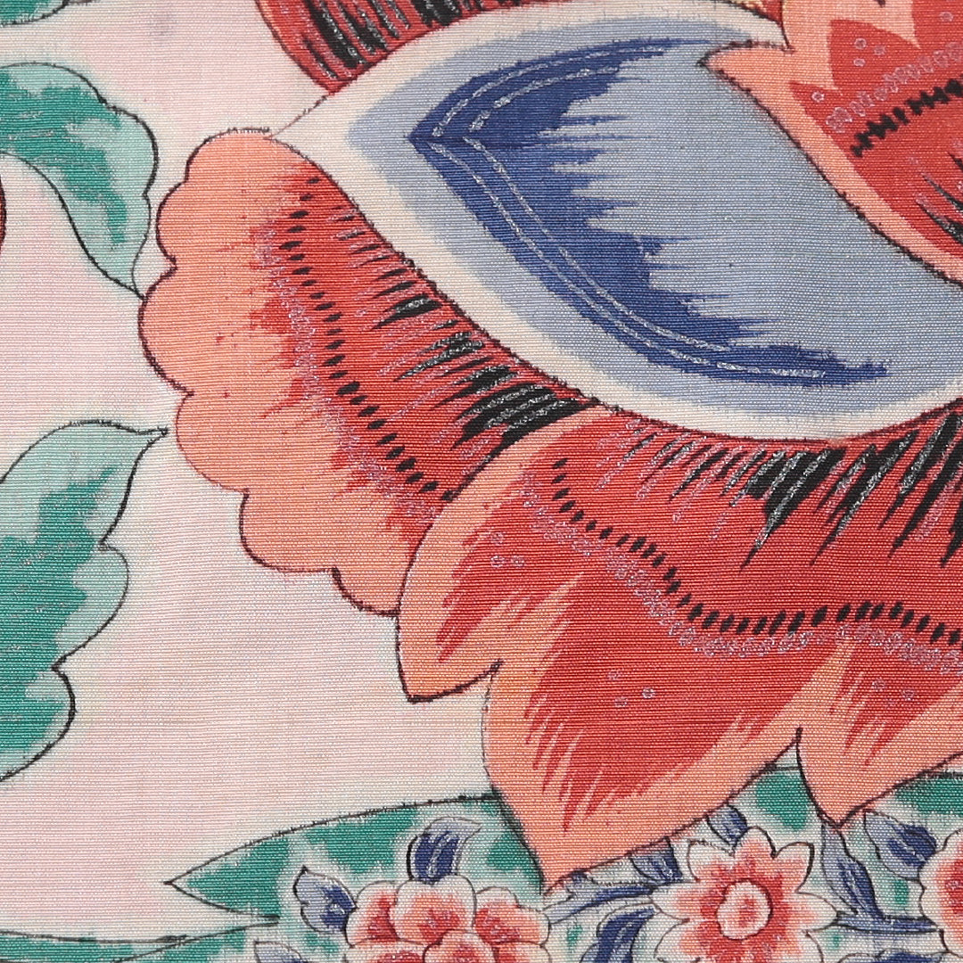 アンティーク 九寸名古屋帯 帯丈333cm 名古屋仕立て 全通 Bランク 正絹 染め帯 花柄 植物柄 ピンク系 1224-03882