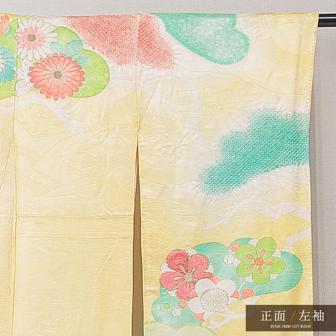 振袖 袷 身丈154cm 裄丈61cm フォーマル Cランク Sサイズ 正絹 広衿 菊 刺繍 金駒刺繍 1213-F0688