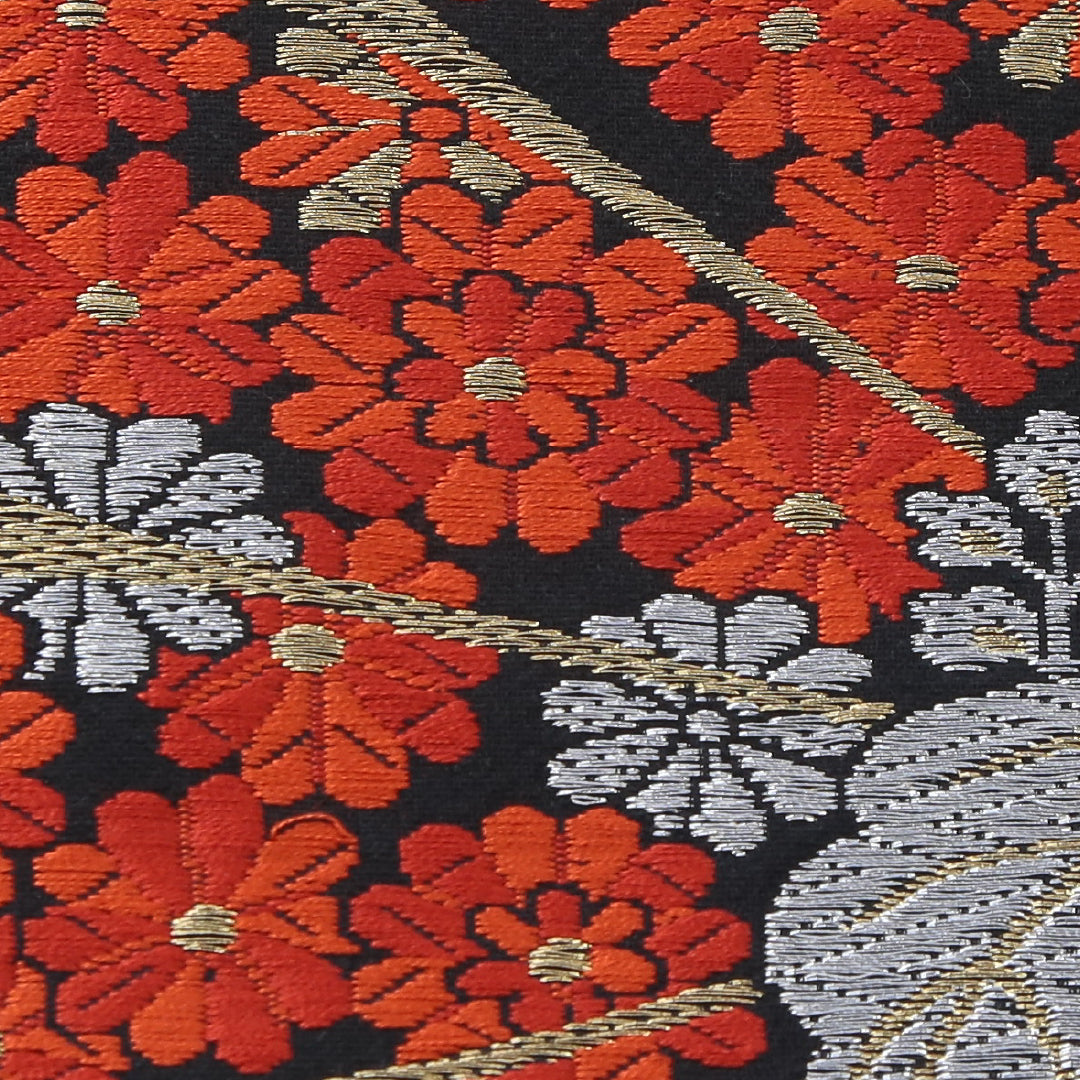 袋帯 帯丈400cm 正絹 六通 未仕立て フォーマル 亀甲 菊 古典柄 桐 黒系 1243-02179
