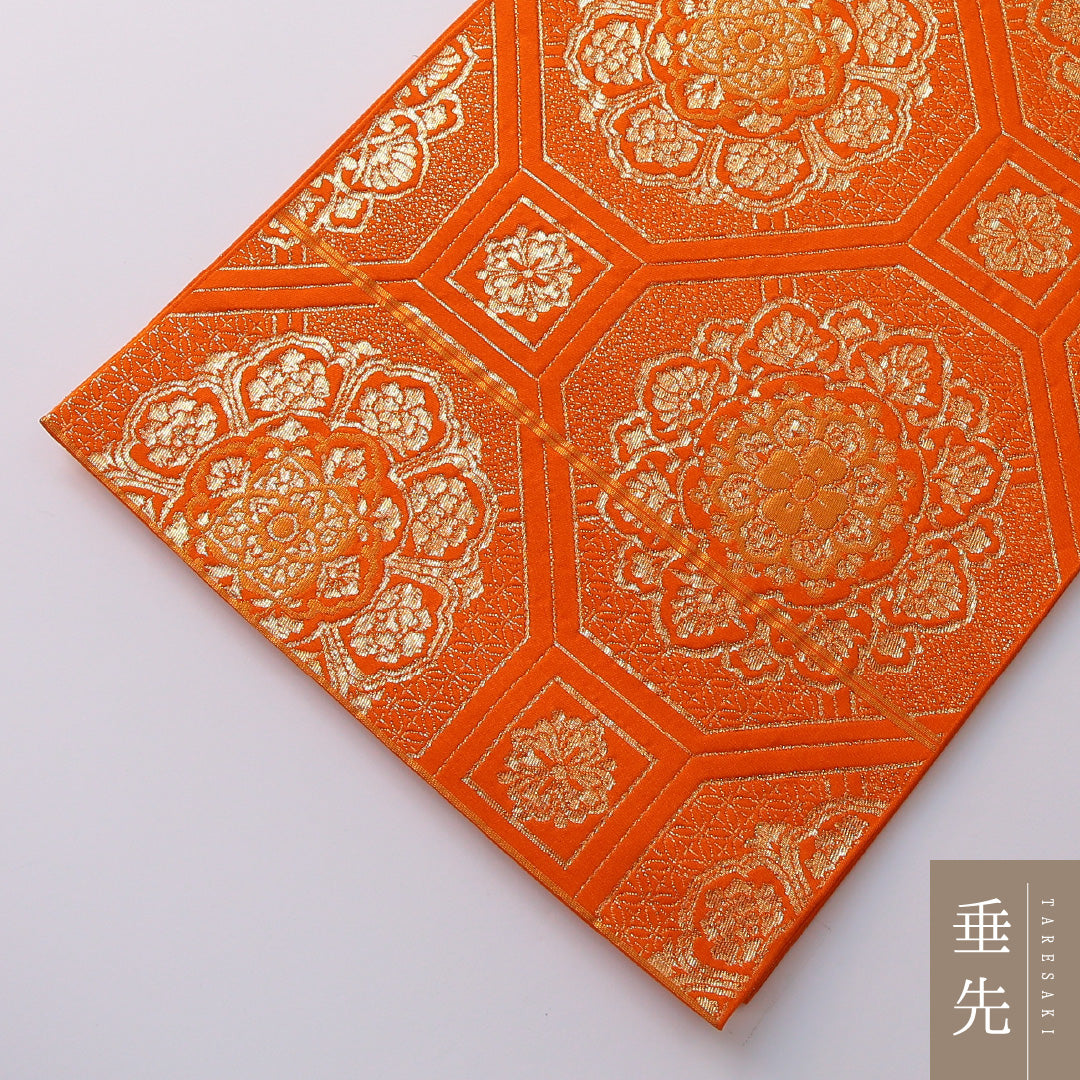 袋帯 帯丈424cm 正絹 六通 フォーマル 蜀江 宝相華 朱系 金系 1243-01959