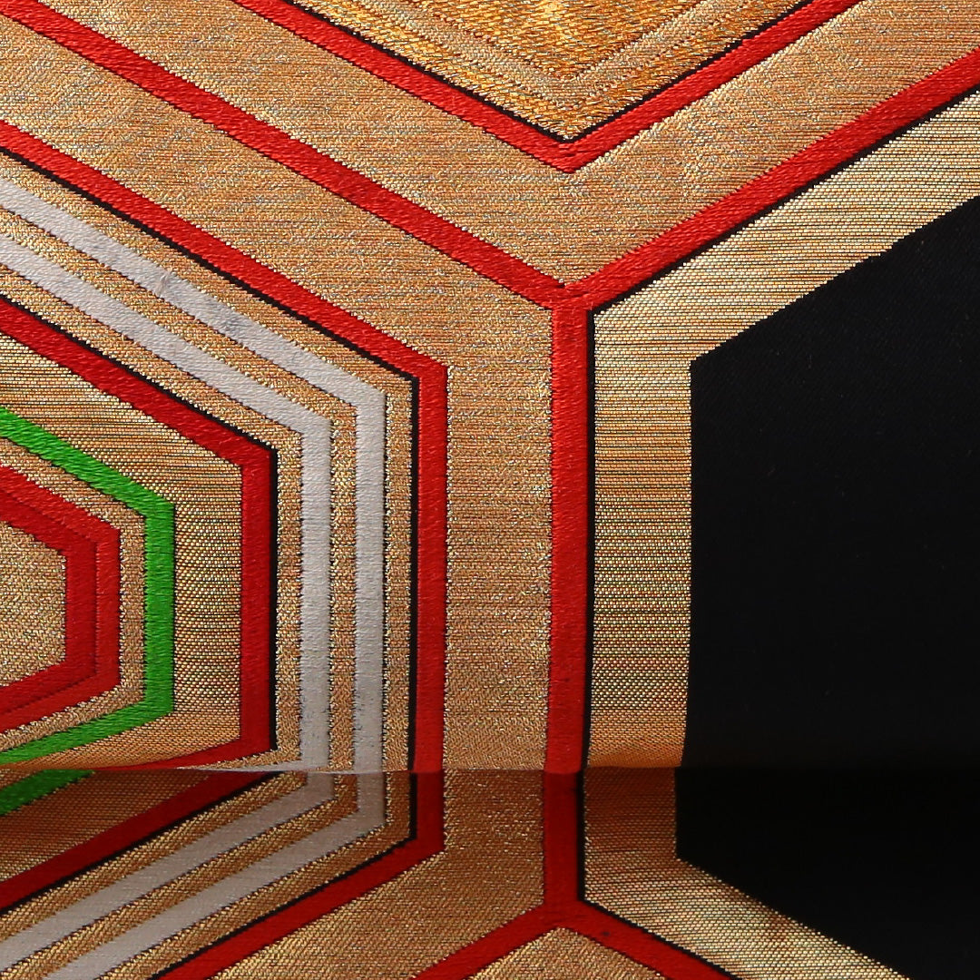 アンティーク 袋帯 帯丈424cm 六通 Aランク 正絹 亀甲 黒系 1223-01999