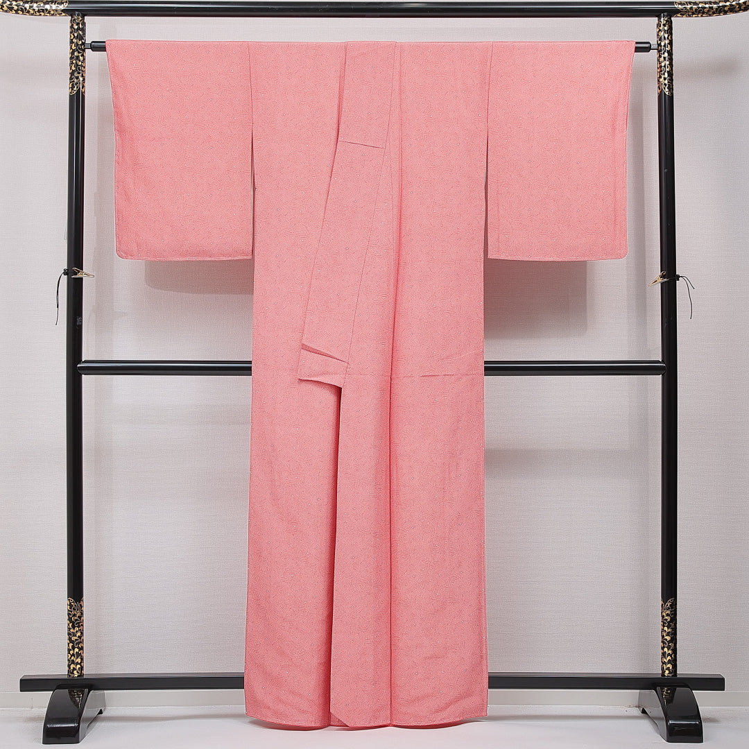 未使用品 江戸小紋 袷 身丈160cm 裄丈66cm 正絹 Nランク インフォーマル 広衿 Lサイズ 創作柄 赤系 RP 1220-15359