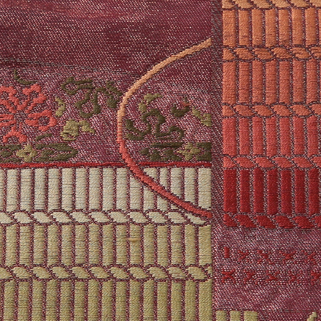 袋帯 帯丈420cm フォーマル 六通 Sランク 正絹 組紐 赤系 1223-02068