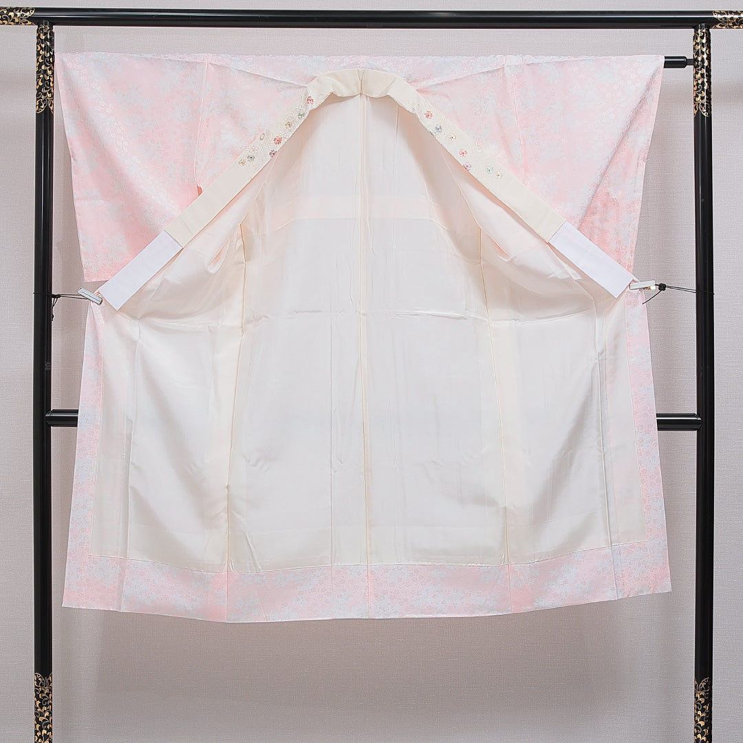 長襦袢 無双袖 身丈129cm 裄丈64cm 正絹 Sランク Lサイズ 花柄 ピンク系 RP 1239-16604