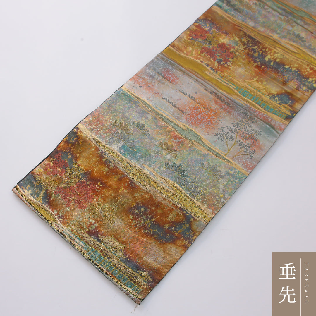 袋帯 帯丈436cm フォーマル 六通 Aランク 正絹 引箔 御所解 黒系 1223-02333