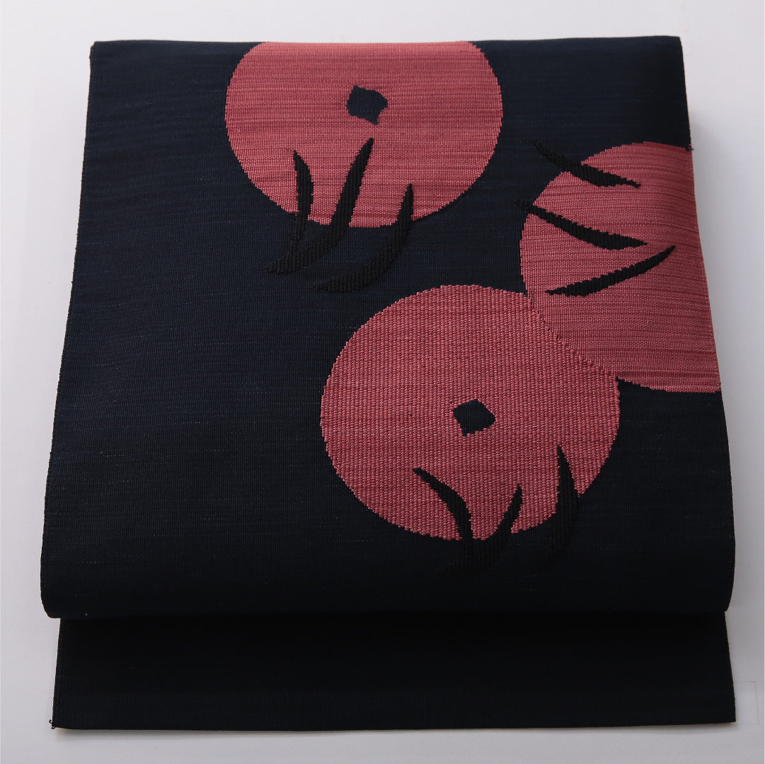 八寸名古屋帯 帯丈356cm カジュアル 松葉仕立て ポイント柄 帯芯なし Aランク 正絹 創作柄 紺系 1224-03509