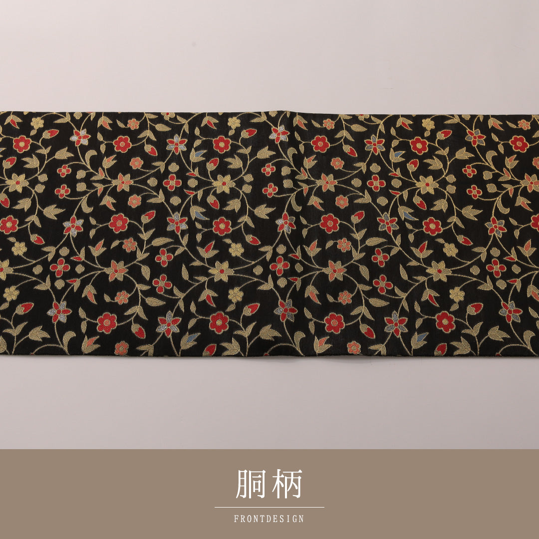 袋帯 帯丈440cm フォーマル 六通 Sランク 正絹 唐草 黒系 金系 1223-01897