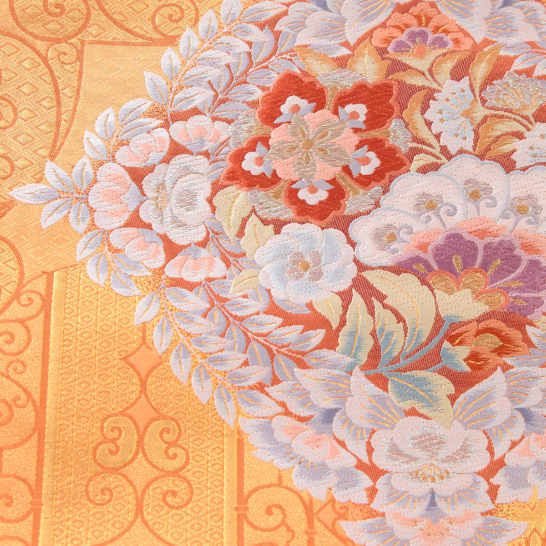 袋帯 帯丈428cm 西方煌秀華文 フォーマル 六通 Sランク 正絹 宝相華 ピンク系 金系 1223-02243