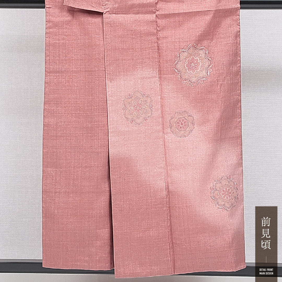 付下げ 袷 身丈151cm 裄丈62cm 正絹 Sランク インフォーマル 広衿 Sサイズ 刺繍 汕頭刺繍 華文 ピンク系 M4 1218-15910
