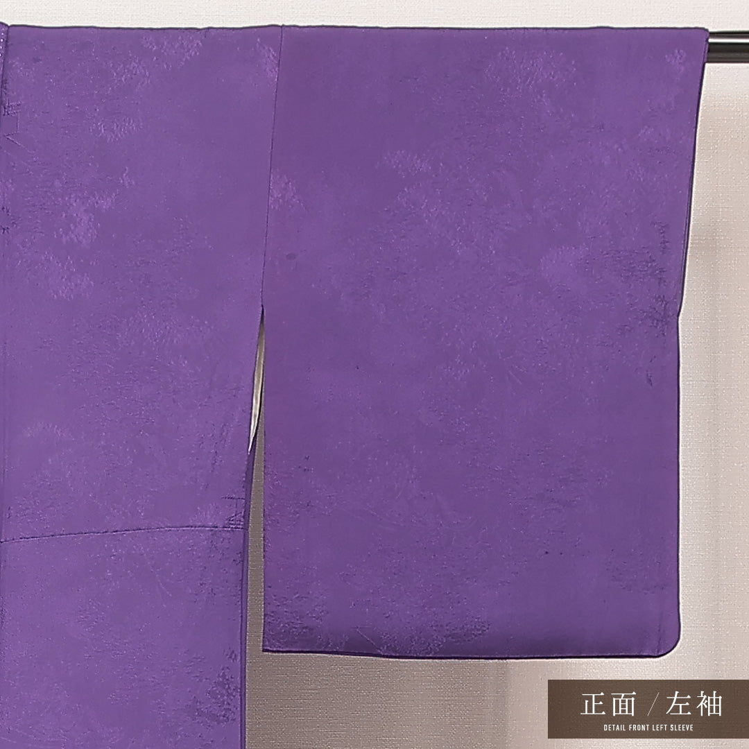 色無地 袷 身丈153cm 裄丈62cm 正絹 Aランク Sサイズ 広衿 一つ紋（丸に梅鉢） セミフォーマル 紋意匠 風景 紫系 1214-16901