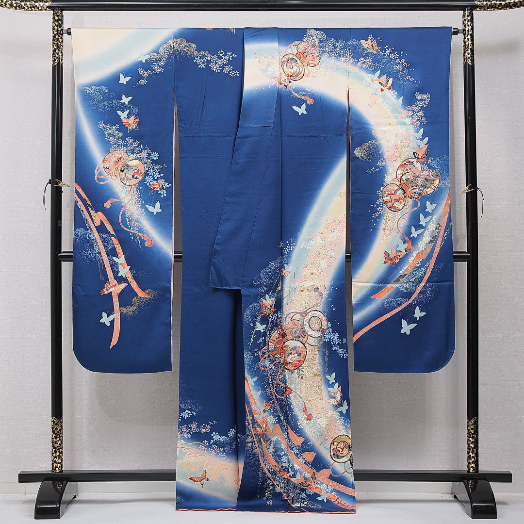 振袖 袷 身丈168cm 裄丈66cm フォーマル Aランク XLサイズ 正絹 広衿 組紐 吉祥文様 1213-F0726