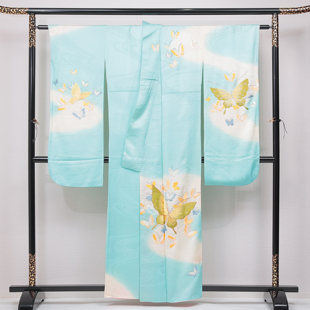振袖 袷 身丈158cm 裄丈64cm フォーマル Cランク Mサイズ 正絹 広衿 蝶 刺繍 1213-F0650