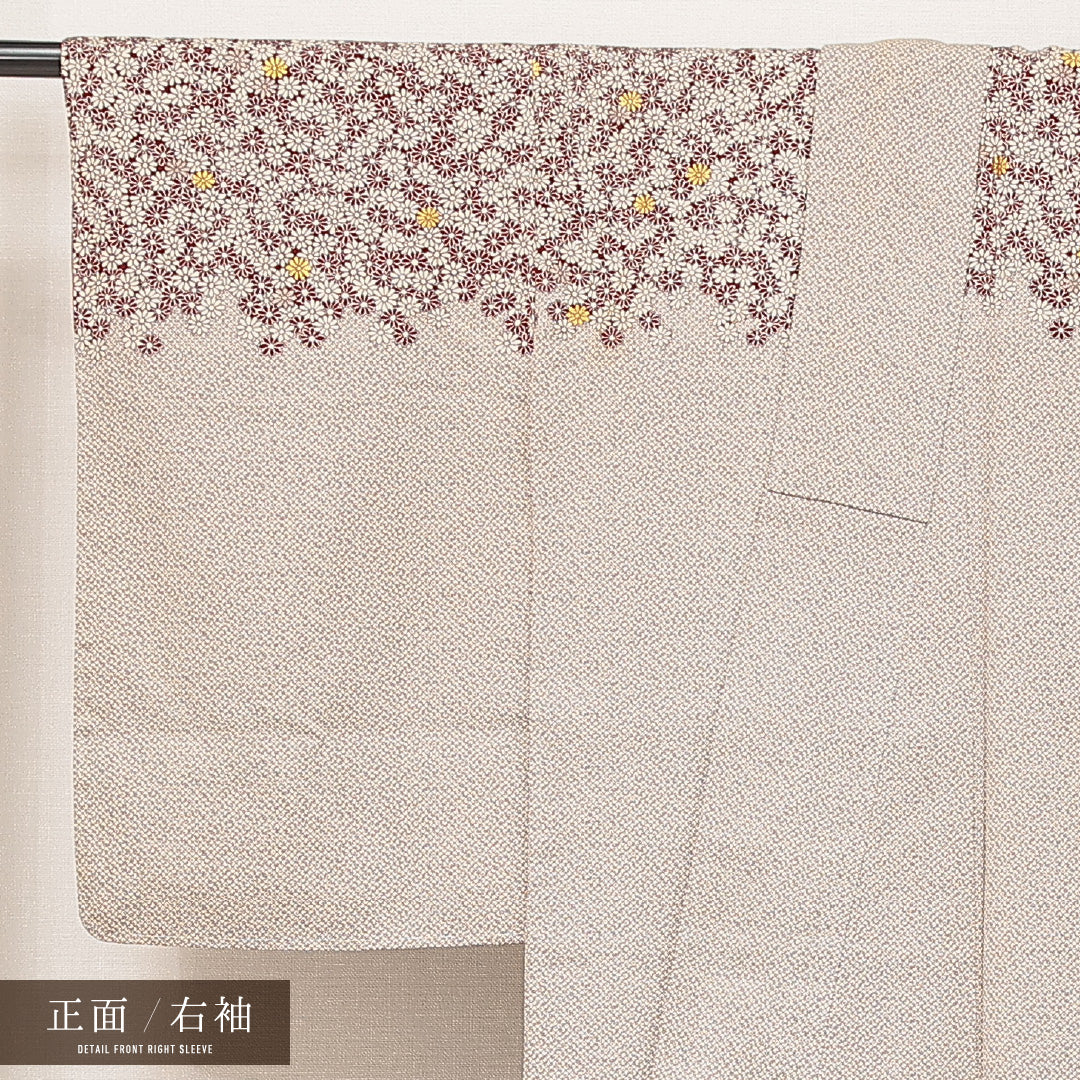 付下げ（紬） 袷 身丈159cm 裄丈63cm 正絹 Cランク Mサイズ 広衿 インフォーマル 流水 菊 茶系 1261-16925