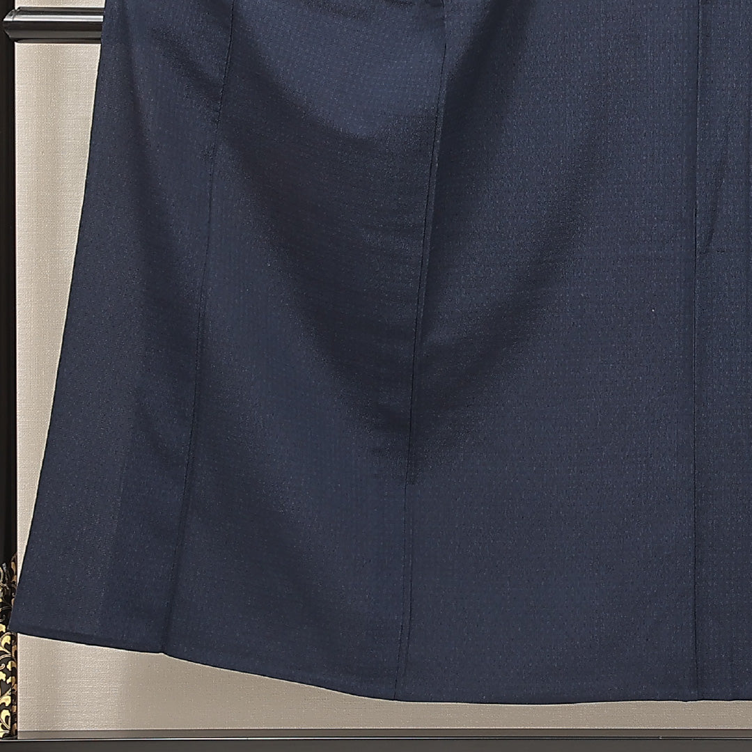 色無地（お召） 単衣 身丈151cm 裄丈64cm 正絹 Cランク Sサイズ 広衿 インフォーマル 無地 紺系 1214-16913