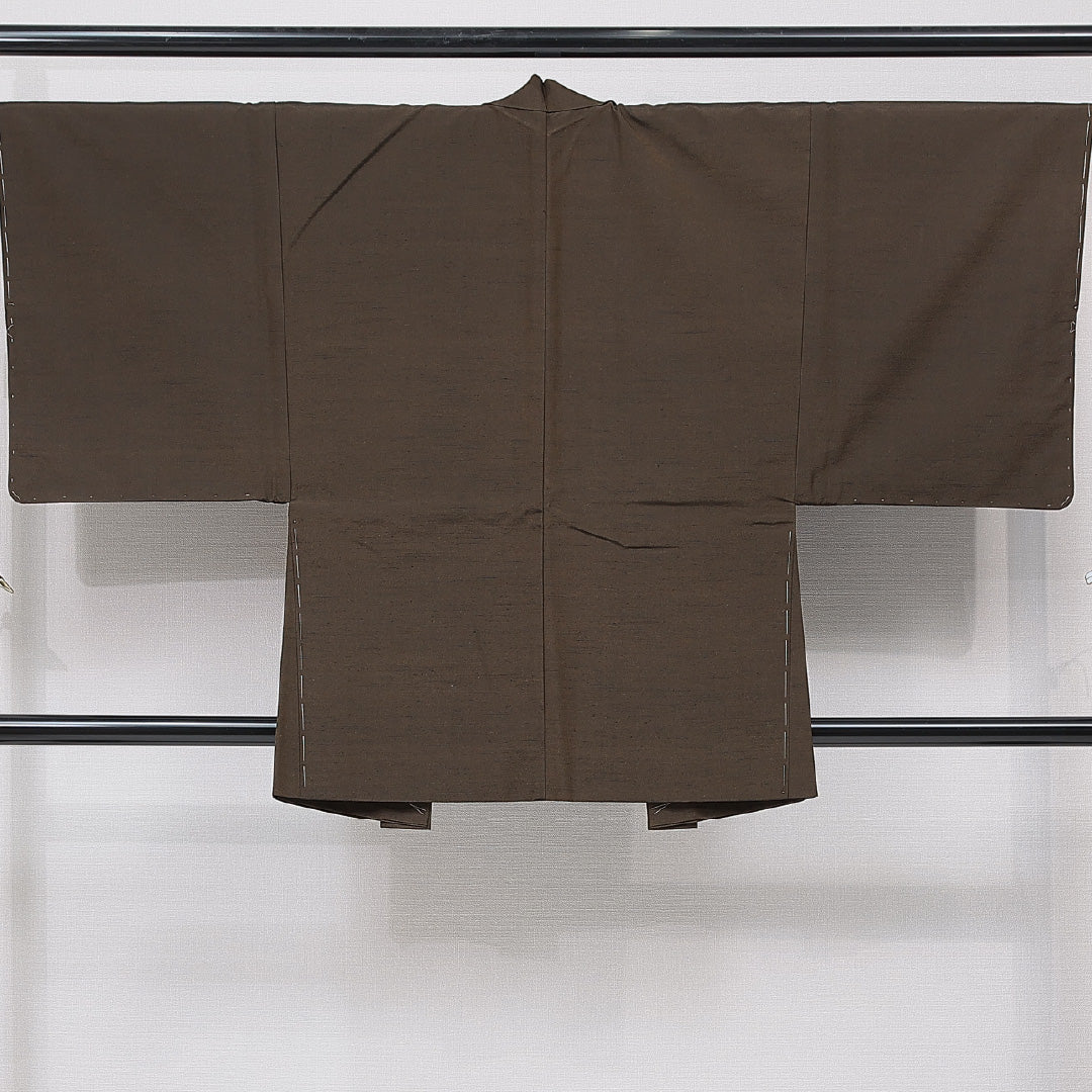 未使用品 羽織 男性用 袷 身丈87cm 裄丈68cm 正絹 Nランク カジュアル Mサイズ 無地 茶系 M4 1235-15772