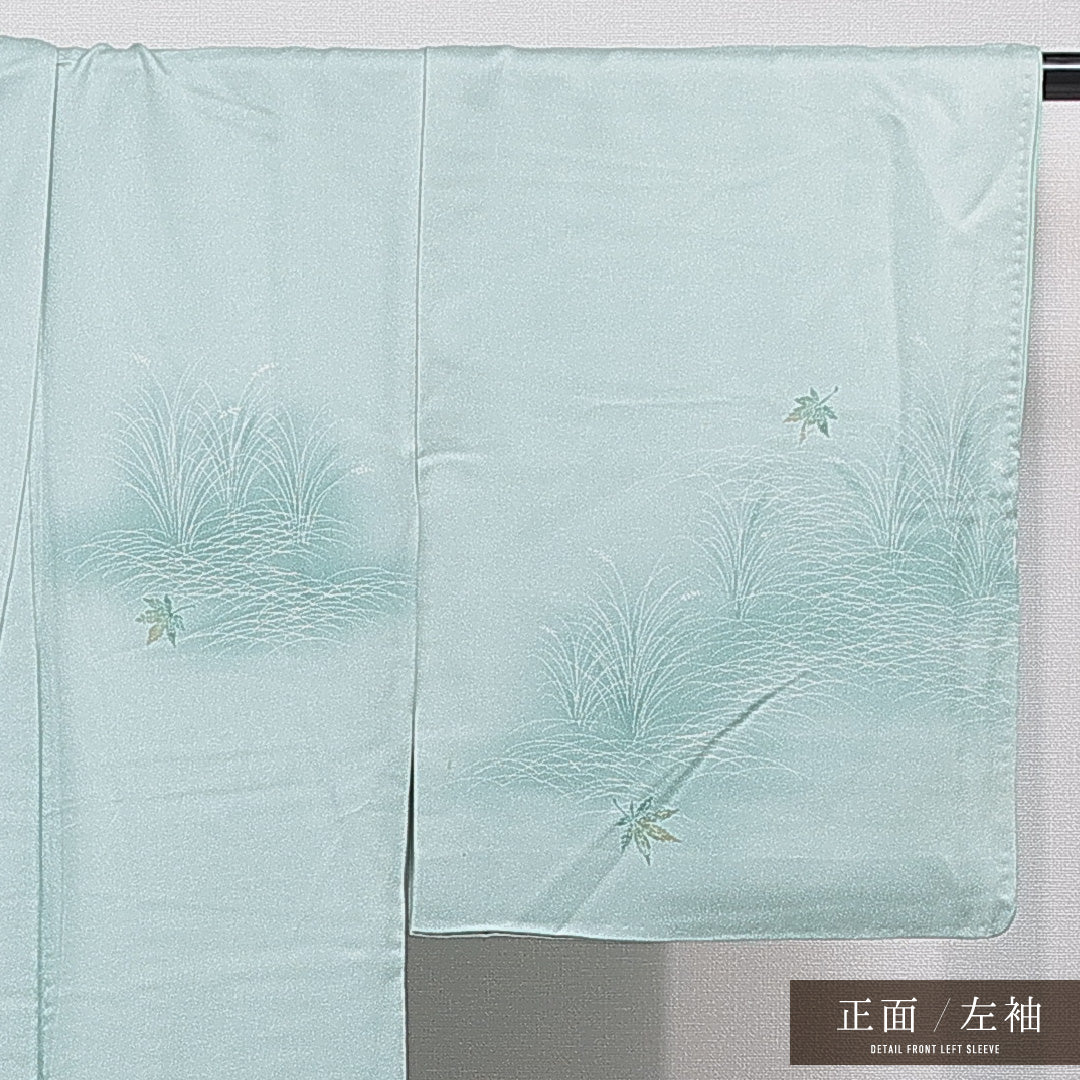 付下げ 袷 身丈166cm 裄丈62cm 正絹 Bランク インフォーマル 広衿 XLサイズ 芝草 楓 青系 RP 1218-15500