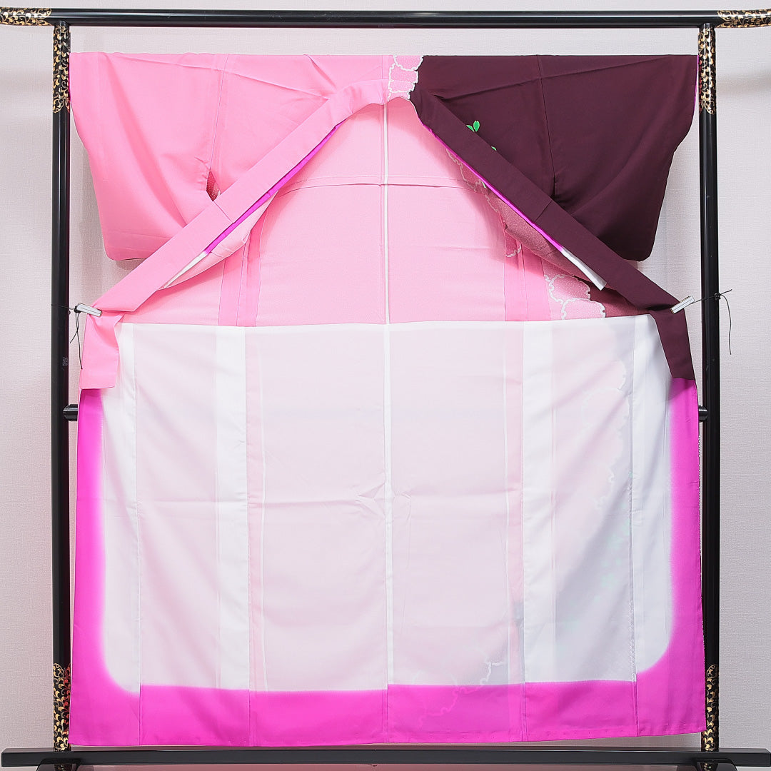 付下げ 洗える着物 単衣 身丈161cm 裄丈68cm ポリエステル Aランク Lサイズ バチ衿 インフォーマル 雪輪 桜 ピンク系 1261-16283