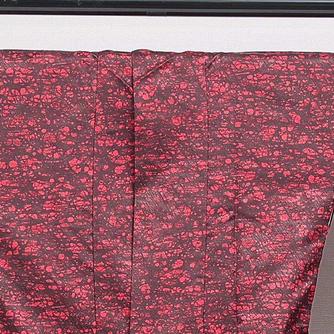 洗える着物 道中着 袷 身丈83cm 裄丈65cm ポリエステル Sランク セミフォーマル Mサイズ 紐あり 抽象柄 赤系 RP 1236-16458