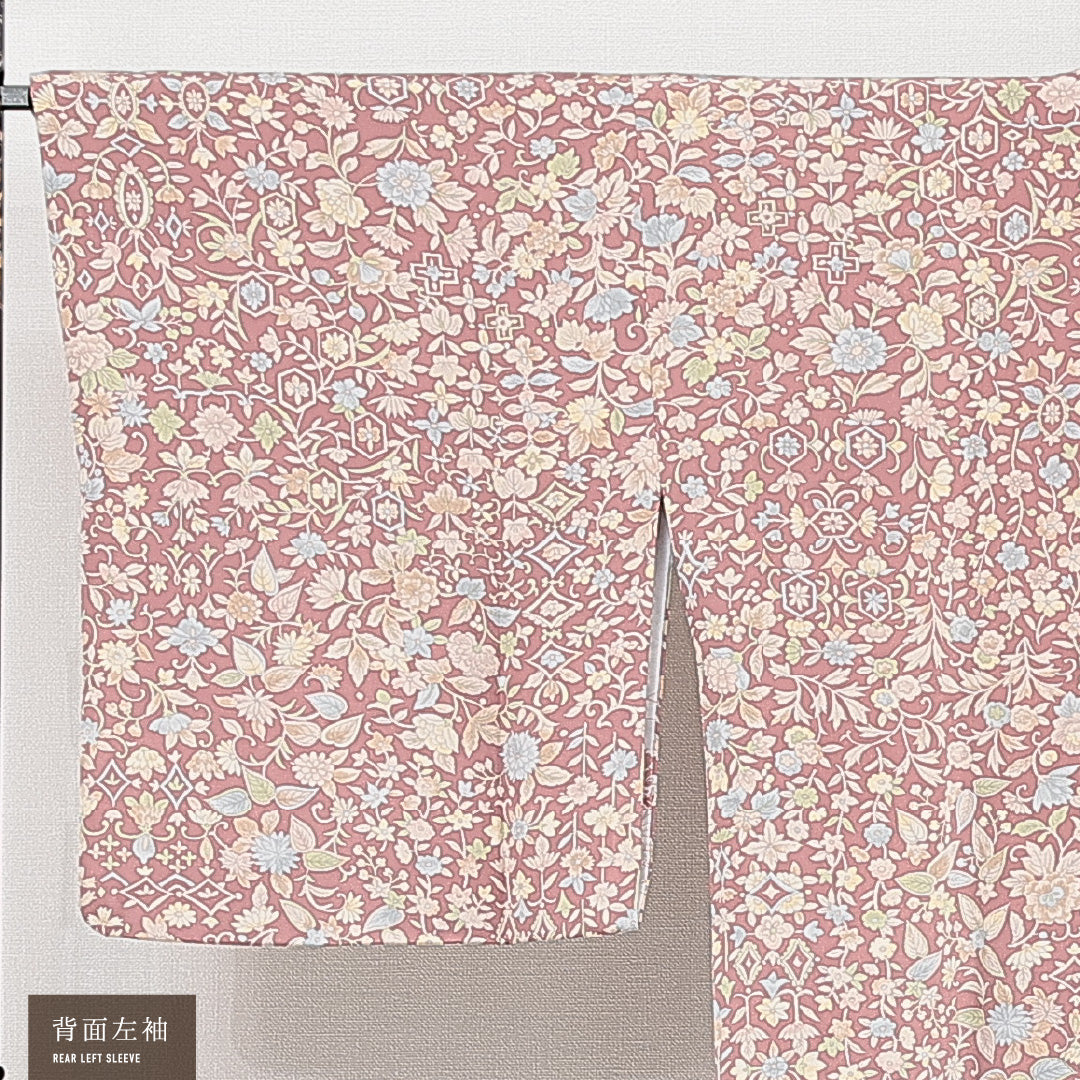 道行コート 袷 身丈94cm 裄丈67cm 正絹 Sランク セミフォーマル Mサイズ ポケットあり 花柄 紫系 RP 1237-15274