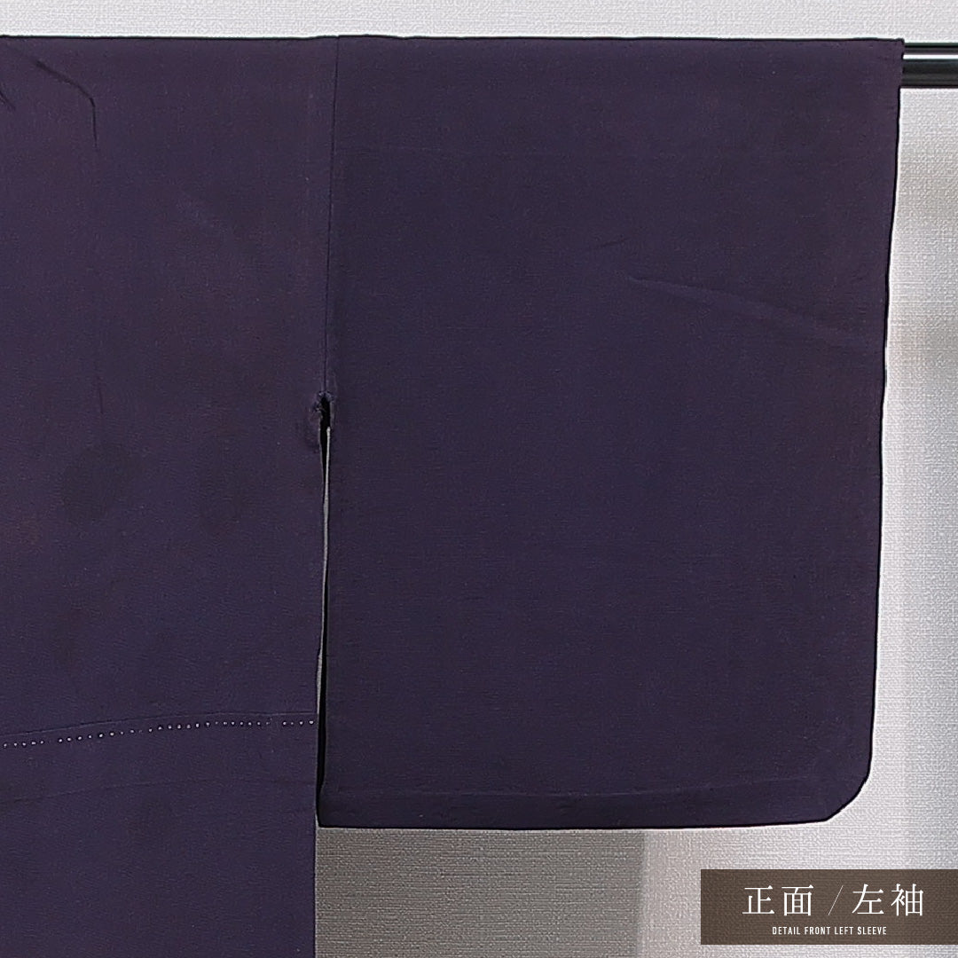 色無地 単衣 身丈151cm 裄丈61cm 正絹 Cランク Sサイズ バチ衿 インフォーマル 無地 紫系 1214-15681