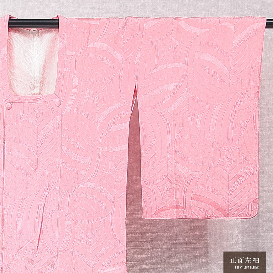 道行コート 袷 身丈84cm 裄丈62cm 正絹 Sランク 紋意匠 (抽象柄) セミフォーマル Sサイズ ふくれ織 ポケットあり ピンク系 RP 1237-16773