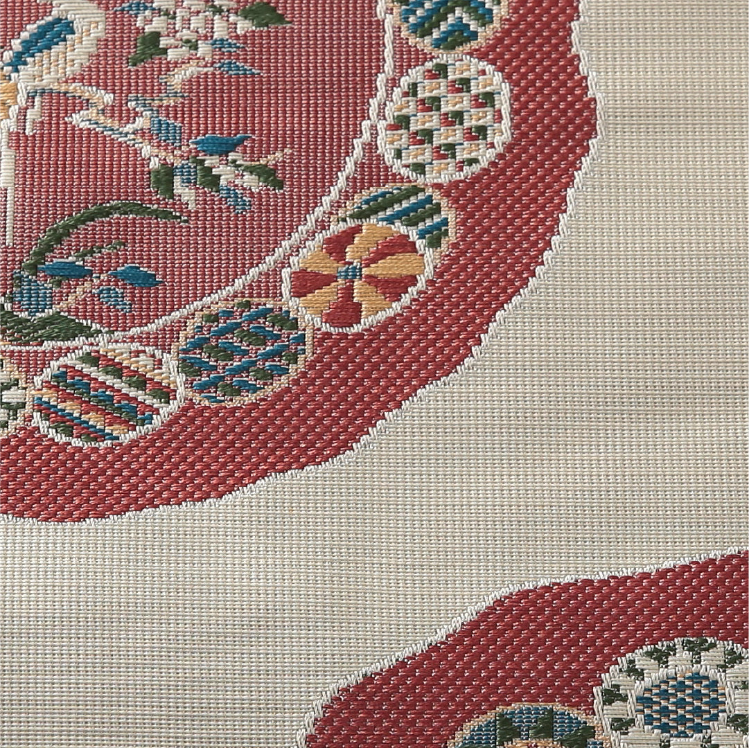 八寸名古屋帯 帯丈364cm カジュアル 松葉仕立て 六通 Cランク 正絹 丸文 クリーム系 1224-03835