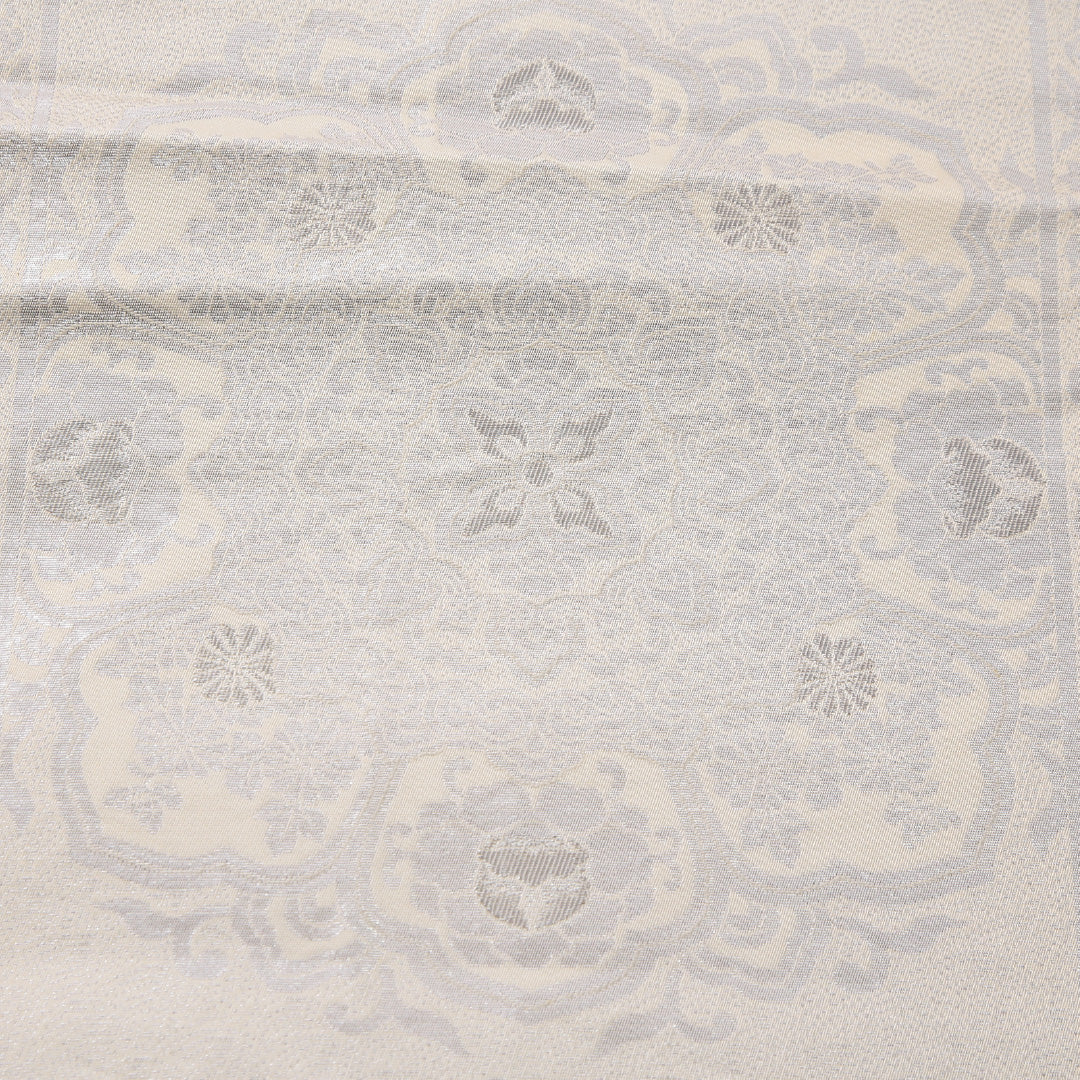 袋帯 帯丈412cm フォーマル 六通 帯芯なし Cランク 正絹 宝相華 クリーム系 1223-02233