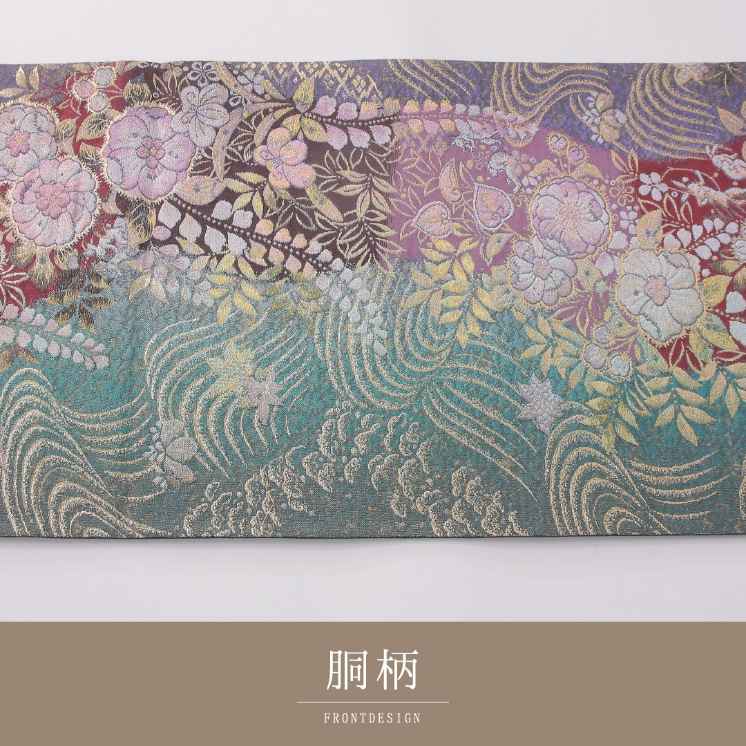 袋帯 帯丈438cm 正絹 六通 やまと フォーマル 辻が花 紫系 多色系 1243-02292