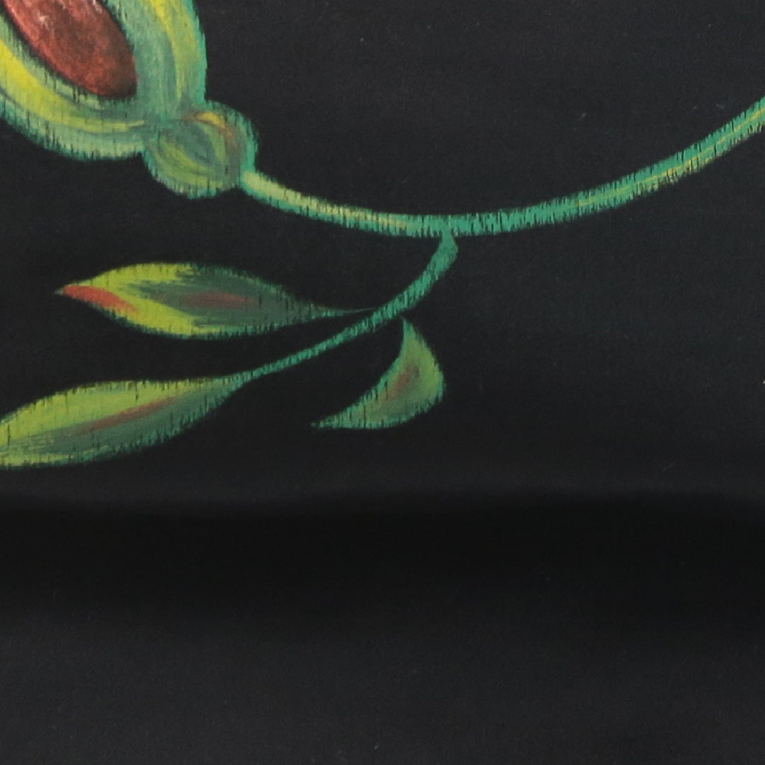 アンティーク 九寸名古屋帯 帯丈259cm 名古屋仕立て ポイント柄 Aランク 正絹 染め帯 ペンテ帯 薔薇 黒系 1224-04149