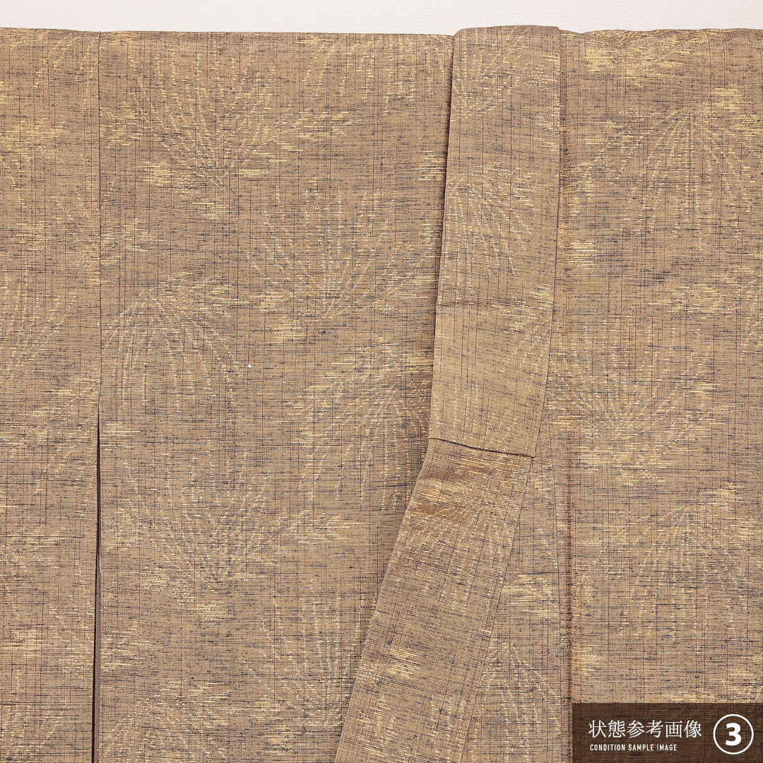 紬 袷 身丈150cm 裄丈62cm 正絹 Bランク カジュアル バチ衿 Sサイズ 植物柄 茶系 RP 1223-16919