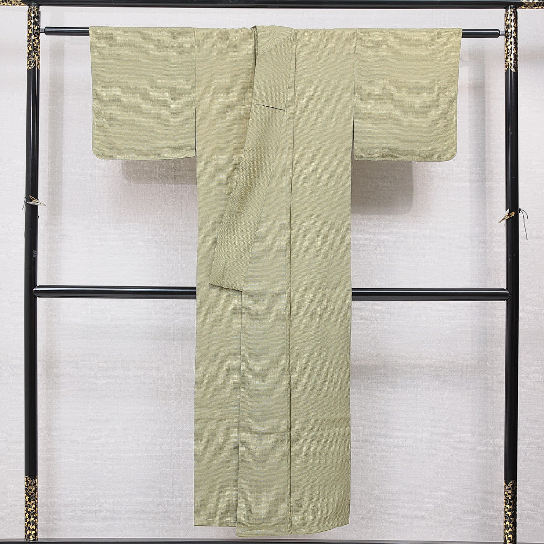 小紋 袷 身丈147cm 裄丈58cm 正絹 Sランク インフォーマル 広衿 XSサイズ 抽象柄 緑系 RP 1221-15579
