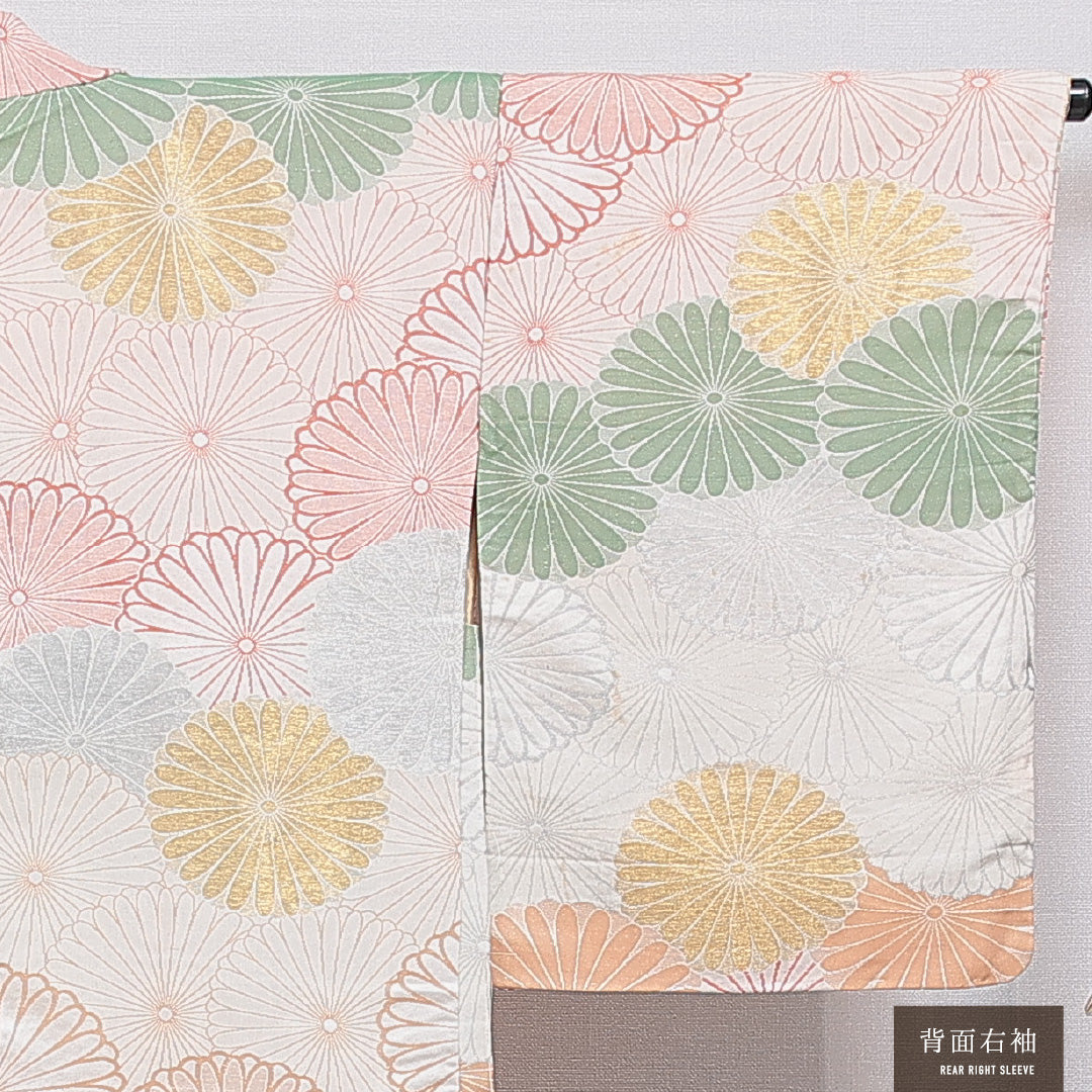 アンティーク 羽織 袷 身丈83cm 裄丈64cm 正絹 Bランク Mサイズ 菊 グレー系 M4 1232-16181