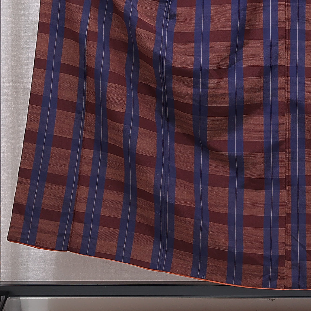 アンティーク 小紋 袷 身丈155cm 裄丈63cm 正絹 Dランク Mサイズ 広衿 格子 茶系 青系 1215-15576