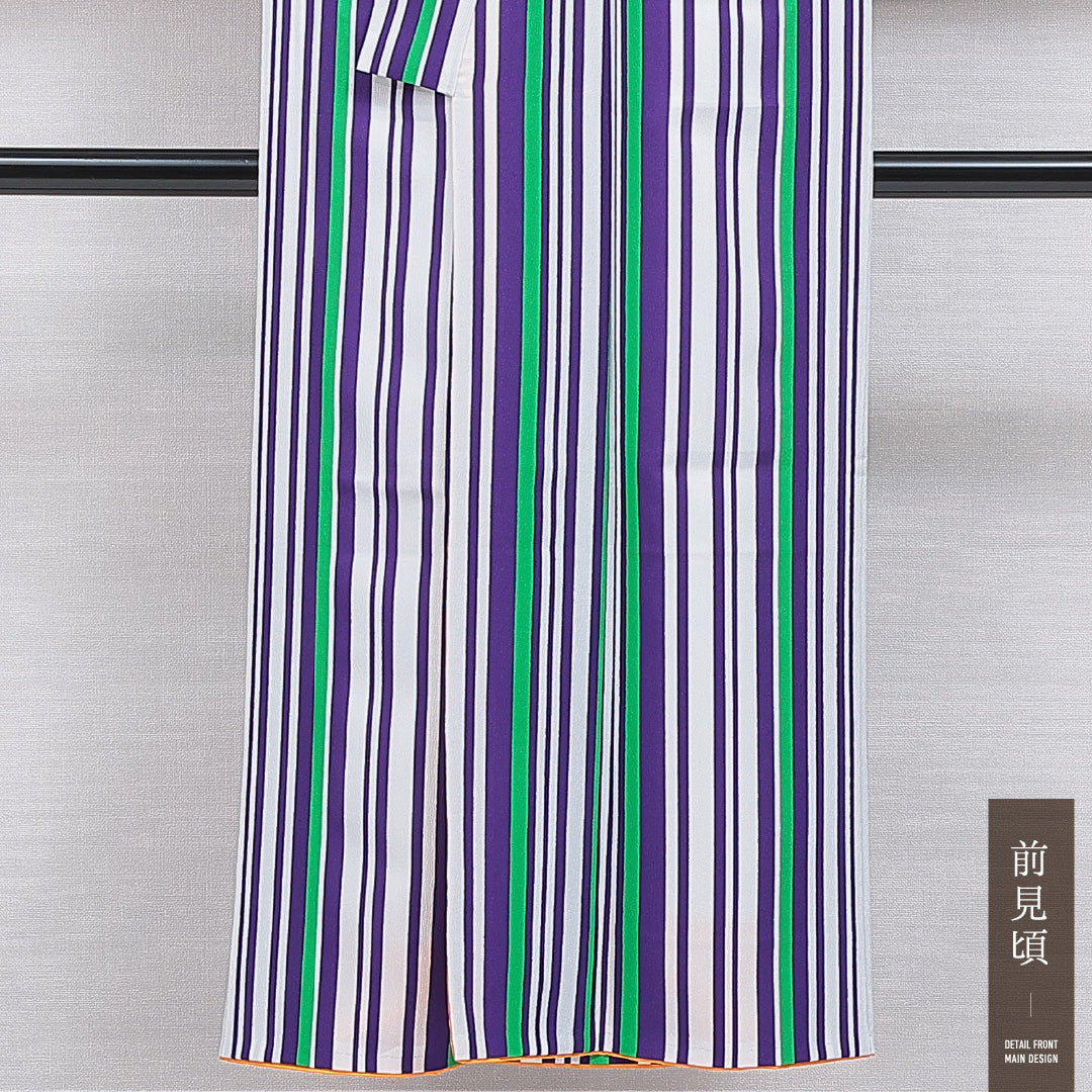 洗える着物 小紋 胴抜き 身丈149cm 裄丈62cm ポリエステル Aランク インフォーマル バチ衿 XSサイズ 縞 白系 RP 1221-16390