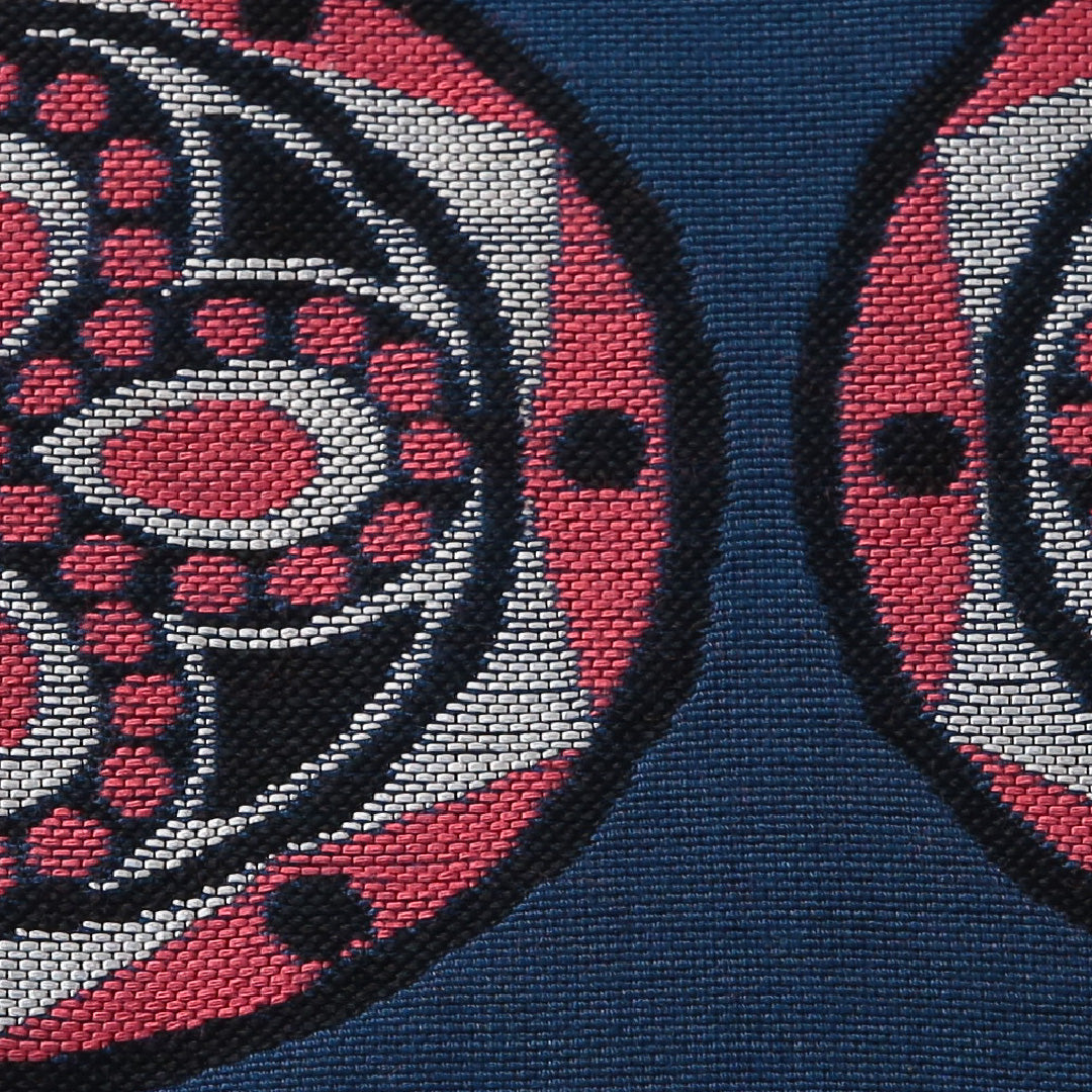 八寸名古屋帯 帯丈347cm カジュアル 名古屋仕立て ポイント柄 帯芯なし Aランク 正絹 菱 菊 青系 1224-03621