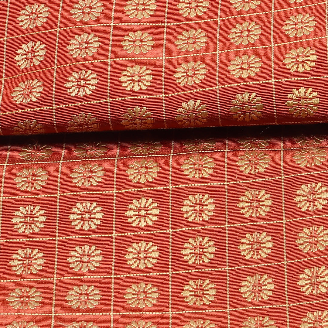 半幅帯 帯丈352cm カジュアル 小袋帯 全通 Aランク 正絹 格子 菊 朱系 1225-00642