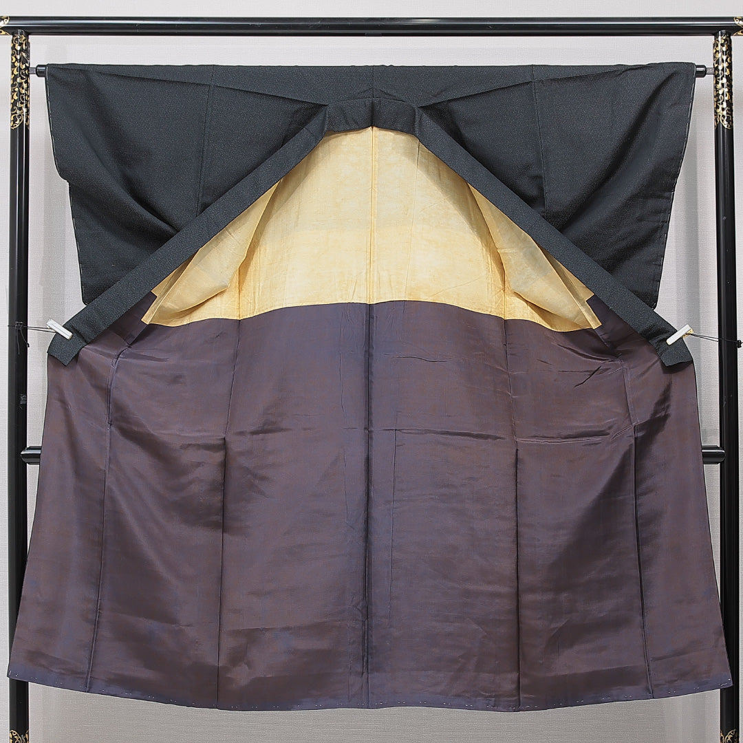 男着物 袷 身丈137cm 裄丈63cm 正絹 Sランク カジュアル 棒衿 Sサイズ 無地 黒系 RP 1224-15353