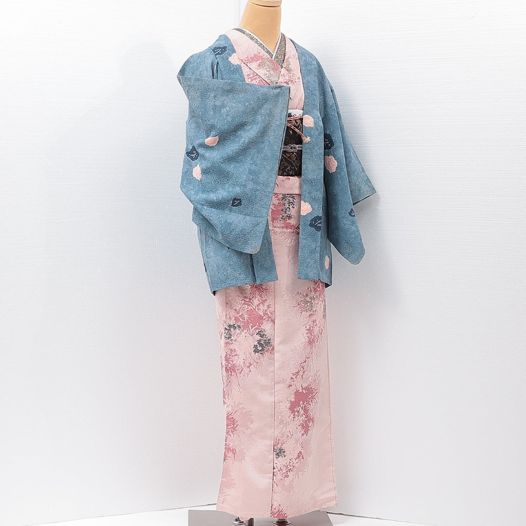 羽織 袷 身丈75cm 裄丈62cm 正絹 Cランク カジュアル Sサイズ 部分絞り 紐あり 創作柄 青系 LP 1232-15255