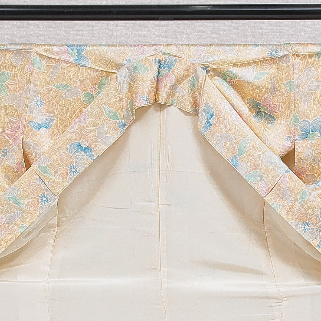 小紋 洗える着物 袷 身丈155cm 裄丈63cm ポリエステル Cランク Mサイズ 広衿 インフォーマル 花柄 朱系 1215-16116