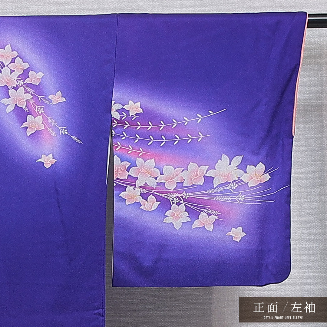 洗える着物 訪問着 袷 身丈162cm 裄丈65cm ポリエステル Bランク セミフォーマル 広衿 Lサイズ ぼかし染 椿 紫系 HP 1217-16082