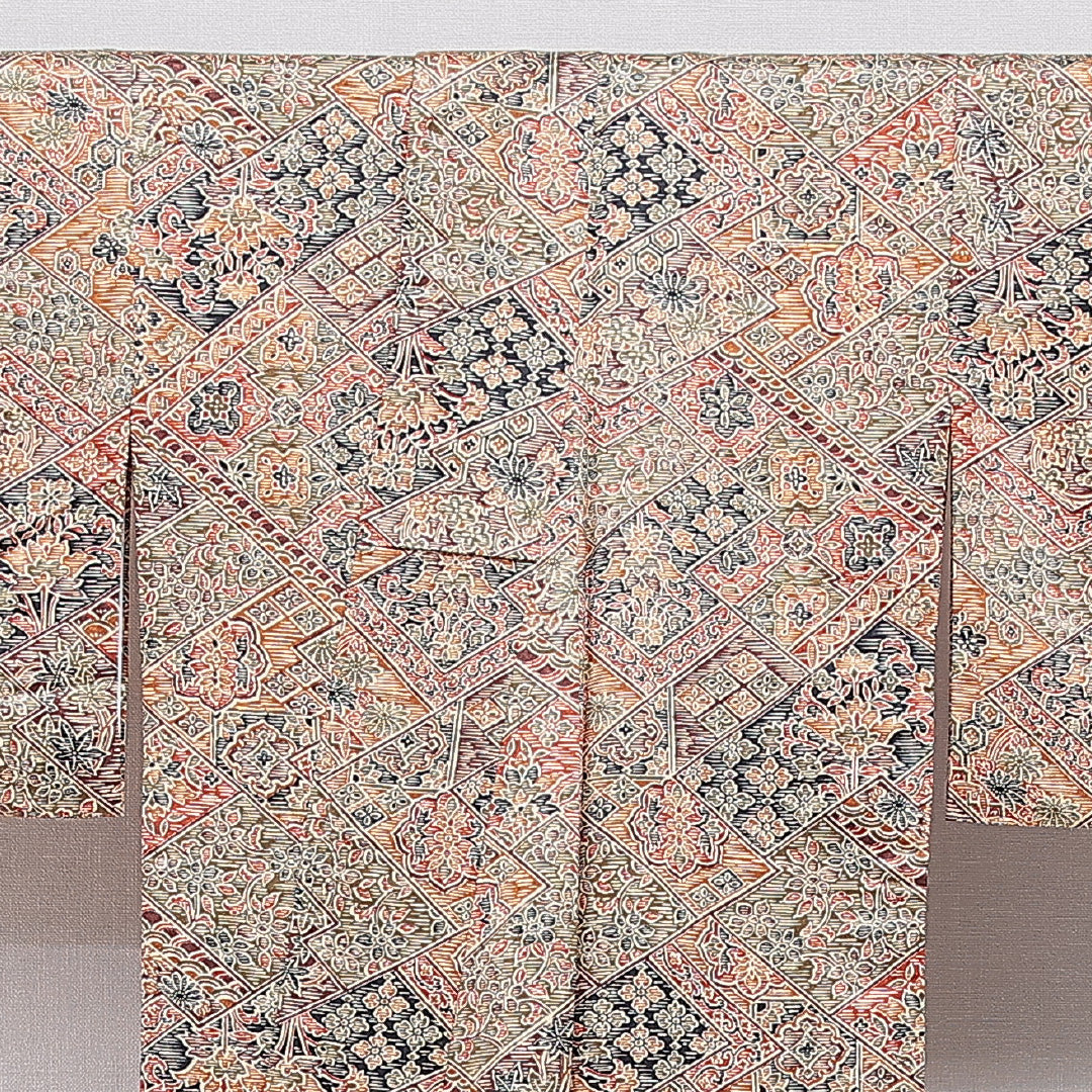 洗える着物 小紋 袷 身丈165cm 裄丈66cm ポリエステル Sランク インフォーマル 広衿 XLサイズ 鏡裏文 多色系 RP 1221-16051