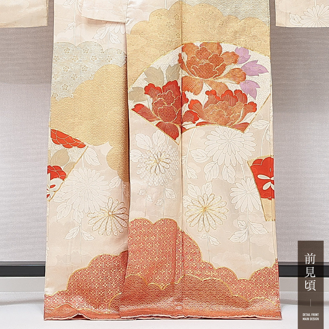 振袖 袷 身丈168cm 裄丈63cm フォーマル Cランク XLサイズ 正絹 広衿 牡丹 金駒刺繍 1213-F0671