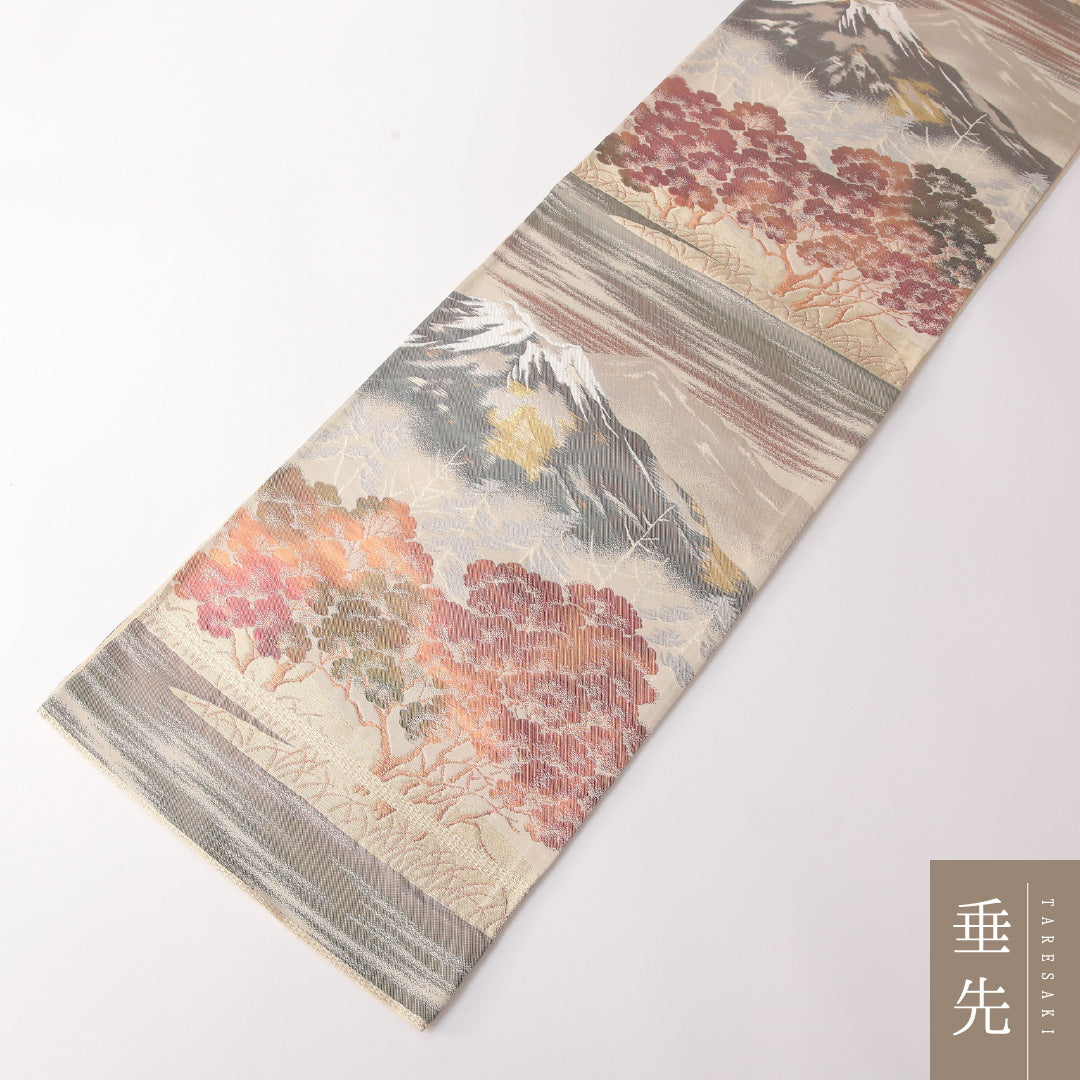 袋帯 帯丈416cm 正絹 六通 セミフォーマル 遠山 クリーム系 1243-01830